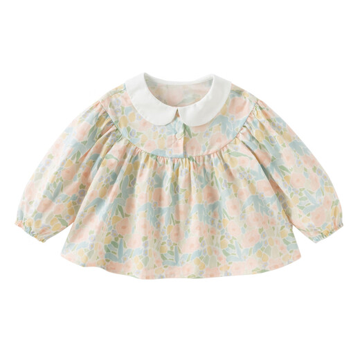 DAVE&BELLA pure cotton girls' shirts, baby girls' long-sleeved tops, spring clothes, new styles, children's shirts, children's clothes, flower print, in stock, 130 cm (recommended height 120-130cm)