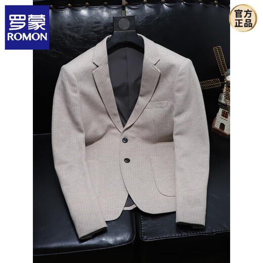 ROMON Woolen Suit Men's 2025 Autumn and Winter New Trendy Casual Men's Two-Button Single Suit Jacket with Center Slit at the Back Gray M