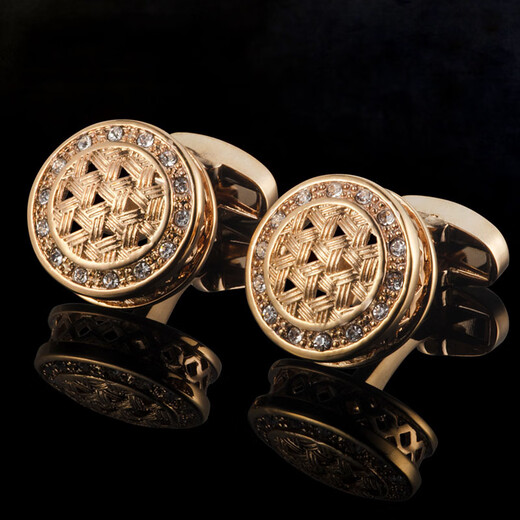 NOSSKISS欧式复古袖扣优雅绅士袖钉钢色镶蓝钻男法式衬衫袖口生日礼物送礼 玫瑰金色 φ20mm