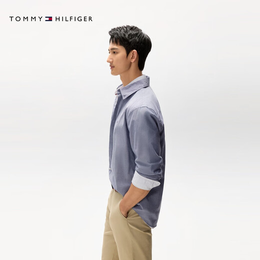 Tommy Hilfiger autumn and winter men's lightweight Oxford textile casual commuting plaid Asian version long-sleeved shirt shirt jacket solid color Oxford textile dark gray DW5 2XL (recommended 180-200Jin Jin equals 0.5 kg)