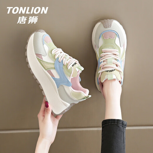 Tang Lion (Tonlion) Chaussures papa Chaussures pour femmes 2025 Automne Height-Enhancing Sole Sole pour femmes Sports polyvalents et chaussures décontractées rose 37