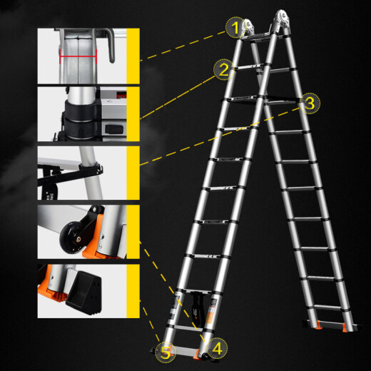Magidoli German brand household herringbone telescopic ladder thickened multi-functional aluminum alloy engineering folding staircase [anti-slip wide pedal multi-functional 4.1 straight ladder 8.2 meters]
