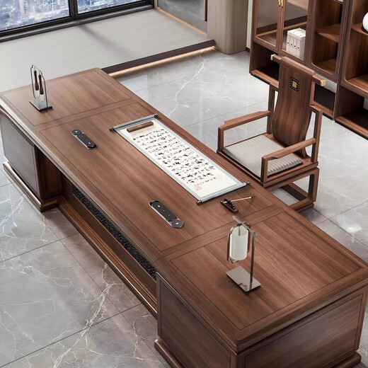 Hanjitang Yuxin Chinese-style solid wood desk boss desk ebony wood office high-end president desk desk office executive desk 2-meter executive desk imported ebony wood