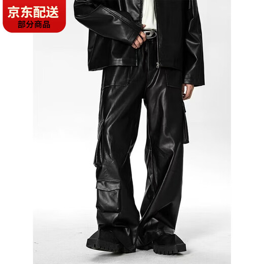 CARLOS KAYLA美式复古PU皮休闲裤男士复古嘻哈朋克皮裤秋冬季西海岸 黑色 2xl