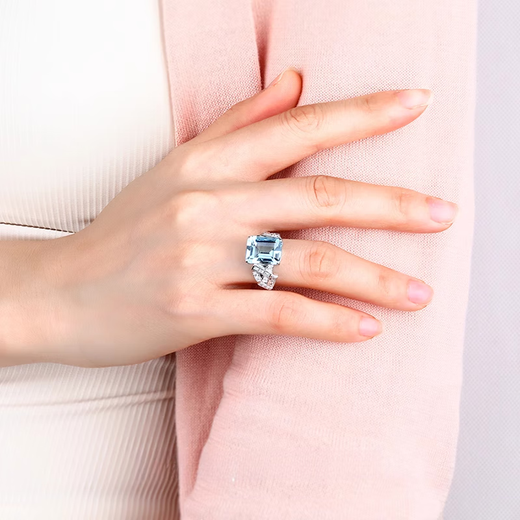 HEEKAIYI Aquamarine Ring Women's Diamond Ring Luxury Jewelry Chinese Valentine's Day Birthday Gift for Wife and Girlfriend Selected 5ct Santa Maria Aquamarine Ring