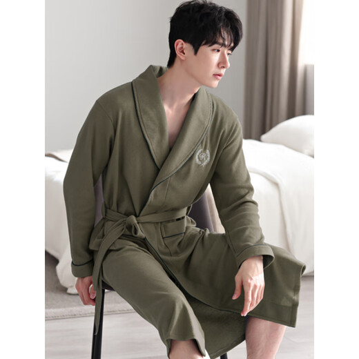 
Fengxi Waffle Bathroom Men's Spring and Autumn Pure Cotton Medium-length Men's Nightgown 2025 New Water-absorbing Integrated Yukata LJ96821 3XL Code [Weight 180-200Jin [Jin equals 0.5 kg]]