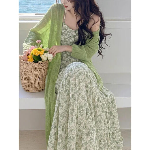 Ynwwgw Koreanische Frühlingsoutfit Ein komplettes Set 2025 Strick-Strickjacke Floral Dress Mode zweiteiler Anzug für Frauenjacke 3882W# M [Vorschlagen 100jin [Jin gleich 0,5 kg] unten]
