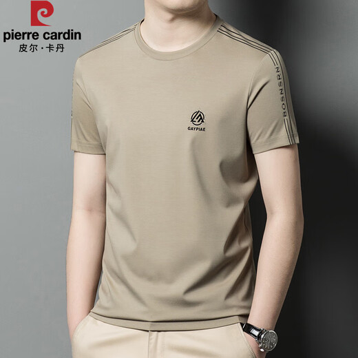 Pierre CARDIN men's short-sleeved round neck mulberry silk T-shirt summer half-sleeved versatile casual top T-shirt base shirt men's middle-aged clothes Blue-13598KSP M 165 Recommended 90-120Jin [Jin equals 0.5 kg]