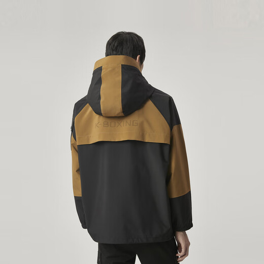 Jinba men's casual hooded color matching simple loose spring and autumn windbreaker for men | CFHG3305 light brown L