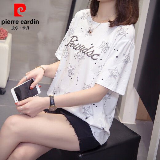 Pierre Cardin (Pierre Cardin) Fat MM Summer MM Summer NUEVA Camiseta de manga corta de algodón puro para mujeres Versión coreana de Fat Girl Versátil para que se vea adelgazante y cubriera su vientre 6629 Gray M 80-95 Jin [Jin iguala 0.5 kg]