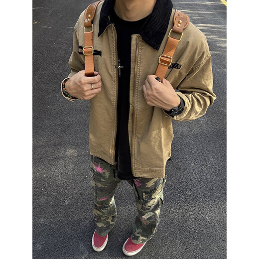Katuchi American retro cleanfit work jacket men's early autumn high-end handsome loose coach jacket top khaki 2XL