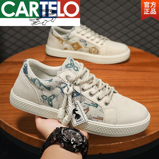 
CARTELO official summer breathable casual 2025 men's shoes new lazy canvas shoes men's board shoes trendy men's old Beijing cloth 9923 green flagship model 39