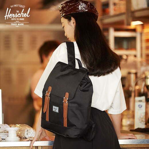 Herschel Retreat15L women's bag casual and fashionable travel computer commuting backpack schoolbag pure black_13-inch laptop 15-liter