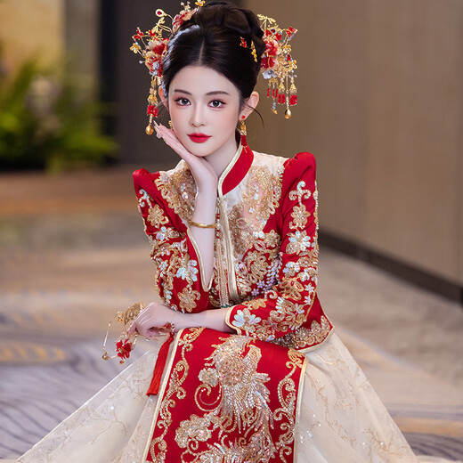 
Xiuhe Family Xiuhe Wedding Wedding Wedding 2025 New Wedding Chinese Wedding Wedding Toast Wedding Dragon and Phoenix Hanging Chair Dress Xia Xiuhe 759 N-556 2XL