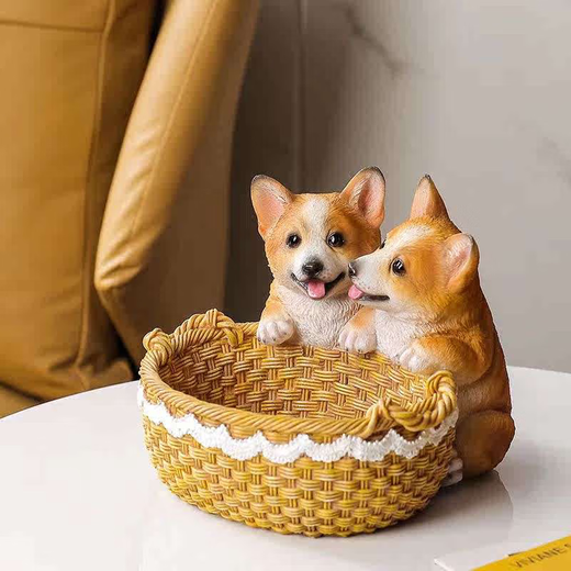 Les ornements de rangement des clés de l'entrée de chien créatives de Jiagong placées à la porte d'entrée de la porte Armoire de bureau Décoration de bureau nouveau cadeau à la maison Double Corgi (14069a)