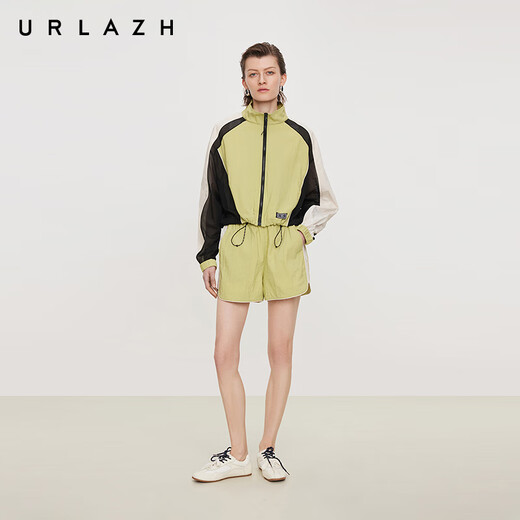 URLAZH有兰商场同款2025夏季新款休闲宽松格林系拼色立领撞色短款外套女 黄绿色 XS