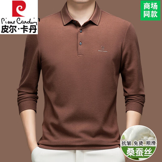 Pier Cardin 2025 Spring and Autumn High-end Mulberry Silk Long Sleeve T-shirt Men's Middle-aged Business Fashion Embroidered Top Silk POLO Shirt 15831-Blue XL 180/54 [suitable for weight 160-175Jin [Jin equals 0.5 kg]]