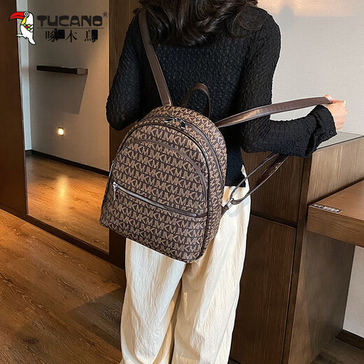 啄木鸟法式复古双肩包包女2025新款学生通勤背包时尚百搭ins韩国旅游包 黑色