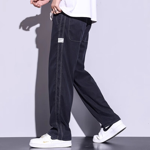 Woodpecker casual pants for men 2025 summer new trendy versatile wide-leg straight-leg pants for men slim loose casual pants for men 1048 dark gray M Recommended 90-105Jin [Jin equals 0.5 kg]_One size