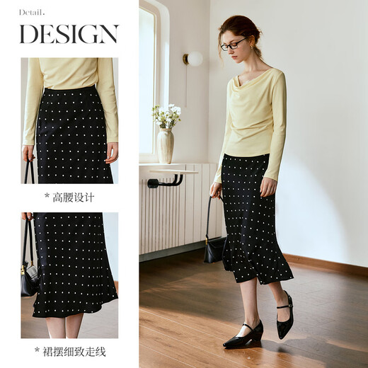 
Olrain A-line slim polka dot skirt women's autumn 2025 new high-waist slim mid-length skirt black and white polka dot L 165/72A/L
