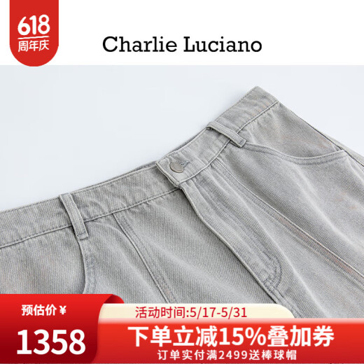 Charlie Luciano水洗做旧分割线五分裤2025春季新款情侣男女同款14065百搭cl裤子 灰色 XS