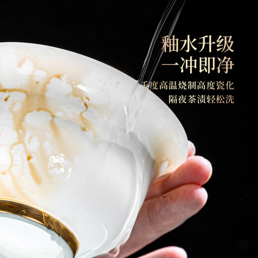 Suitable suet jade porcelain tea set, high-end tureen tea cup, home office reception Kung Fu tea set, souvenir, sketch gold round melt tureen set, 11 pieces, no Specifications