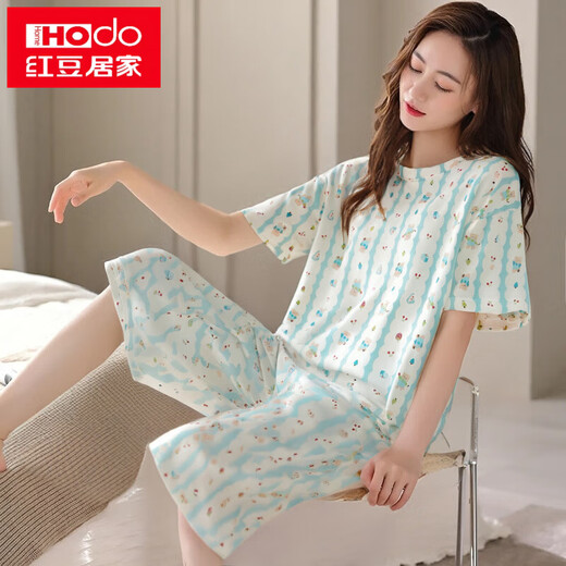Hongdou (Hodo) summer pajamas for women 2025 new short-sleeved cropped pants suit summer thin model women's cute cartoon home clothing short-sleeved cropped pants-679 M _Suggested 80-100Jin [Jin equals 0.5 kg]