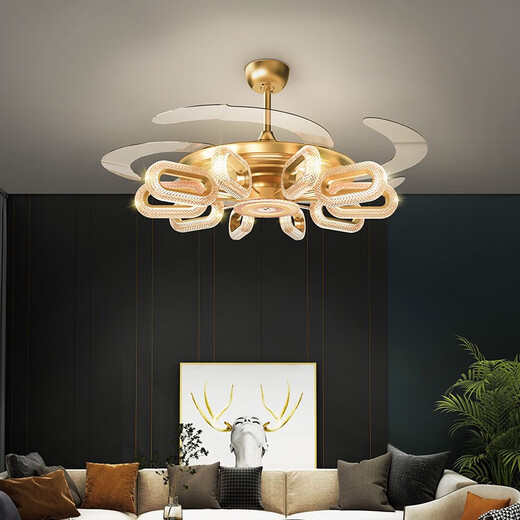 Opp (OPPLE) 2025 new lighting is suitable for invisible light luxury gold electric fan light ceiling fan light household living room bedroom dining 1047 gold-42 inch-remote control