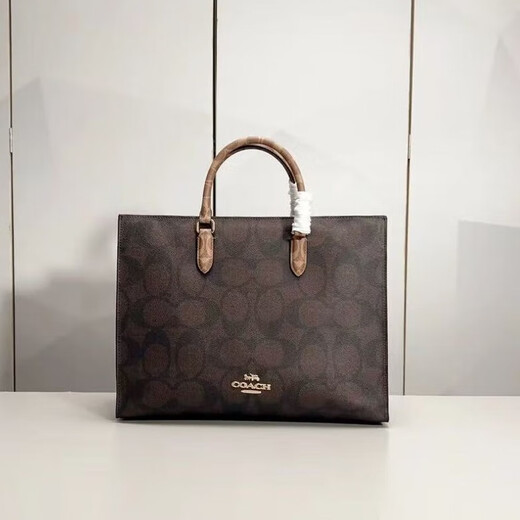 蔻驰（COACH）女包 Maggie 老花帆布托特包斜挎包 送女友七夕礼物 黑色CY677-IMXI8（大号） 尺寸咨询客服