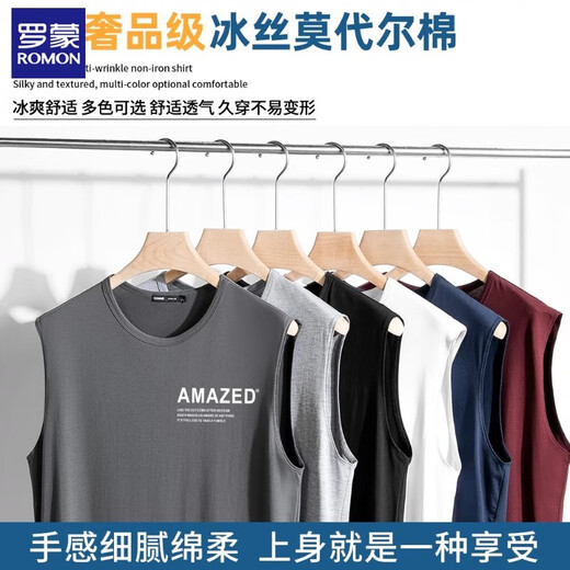 Romon Ice Seide Schnelltrocknende ärmellose Weste Sommer Dünner Sport Fitness Trend Basis Weste Hülle kurzärmeligte Sweatshirt 8223 Black XL (geeignet für 135-155jin [Jin entspricht 0,5 kg]))