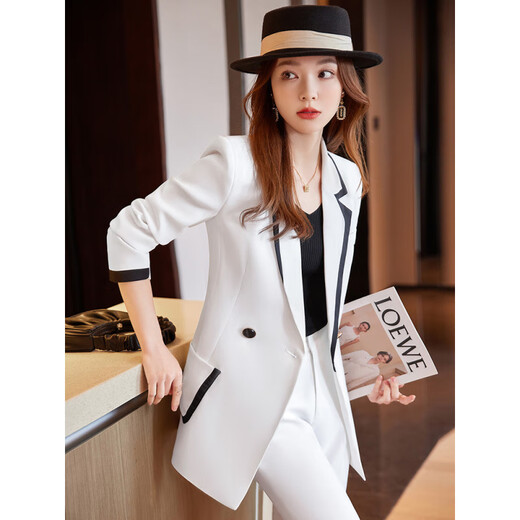 Chaqueta de traje ke fuyan para mujeres traje blanco de longitud media 2025 Nuevo sentimiento de primavera de gran tamaño Temperamento informal