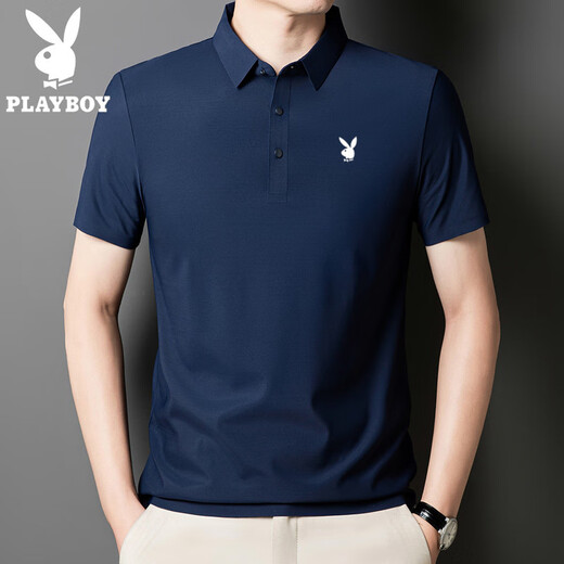 Playboy (PLAYBOY) high-end men's short-sleeved POLO shirt 2025 summer new ice silk traceless T-shirt top fashion trend dark gray-12358-ice silk POLO shirt L 110-125Jin [Jin equals 0.5 kg]