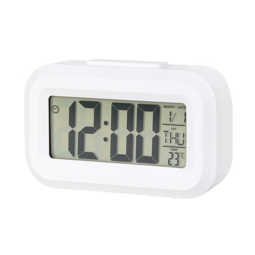 40,000 kilometers mini alarm clock for students, multifunctional electronic clock, smart desktop wake-up tool, luminous silent temperature calendar, kitchen timer, white, free battery