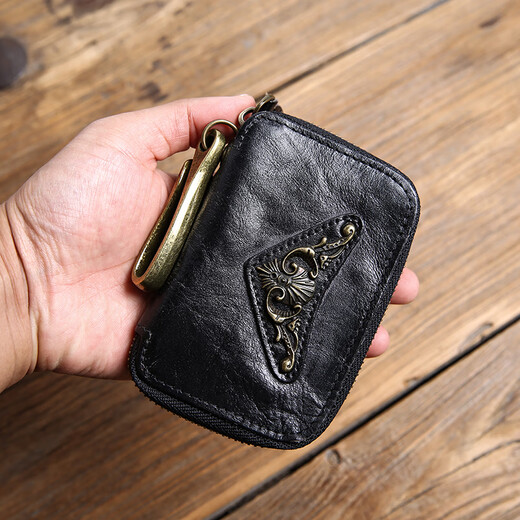 À travers Lumière Luxury Brand masculin, Sac de clé pour hommes Men Men Mandmade Retro Cuir Head Couche de vache Cow Small Cow Hide Wallet Car Key Sac Trendy Retro Brown