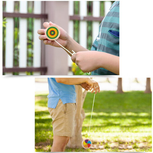 Mai Yi Traditional Wooden Children's Yoyo Primary School Student Yoyo Toy Yoyo Small Gifts for Outdoor Boys and Girls Solid Wood Yoyo 2-Piece Set (Rainbow + Windmill)
