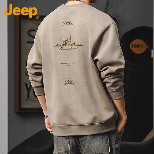 Jeep (JEEP) sweatshirt men's autumn and winter American heavy-weight long-sleeved T-shirt round neck top casual bottoming shirt men's Khaki XL