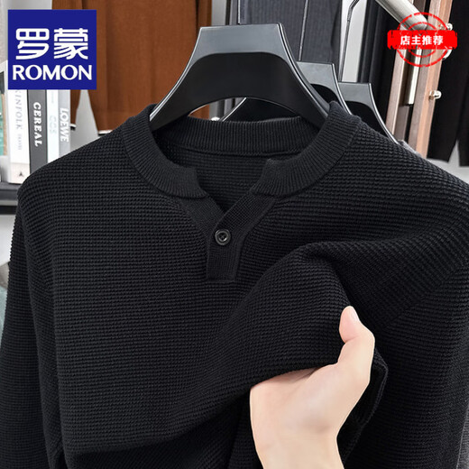 ROMON Henry collar knitted cotton long-sleeved T-shirt for men, spring and autumn casual, light and mature, simple solid color slim fit bottoming shirt top, dark gray - high-end brand L recommended 120-140Jin Jin equals 0.5 kg