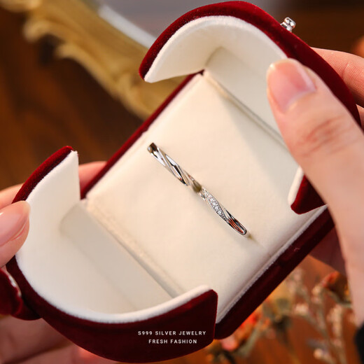 Meliades Love Together S999 Sterling Silver Ring Light Luxury Micro-Inlaid Zirconia Couple Ring Valentine's Day Ring Platinum Women's Ring/999 Opening Adjustable