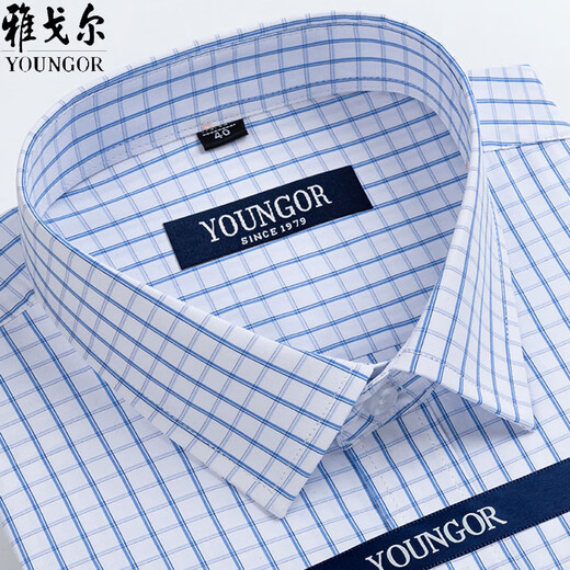 Yageor Flagship Officiel Store Short à manches à manches courtes pour hommes Coton Mendal Cotton Moyen-d'âge, chemises professionnelles à plaid sans fer ferreaux DX6636 40 suggestions [115-130Jin [Jin est égal à 0,5 kg]]]