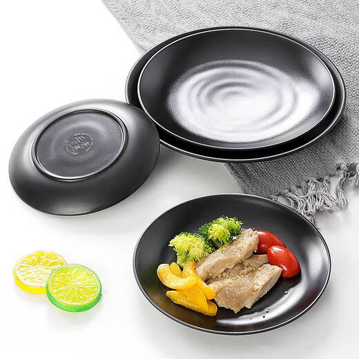
Sanqi Tiger melamine tableware plate commercial catering snack plate barbecue hot pot side dishes cold dishes fried rice black plate plastic plate ljp1098 half box 36 pieces