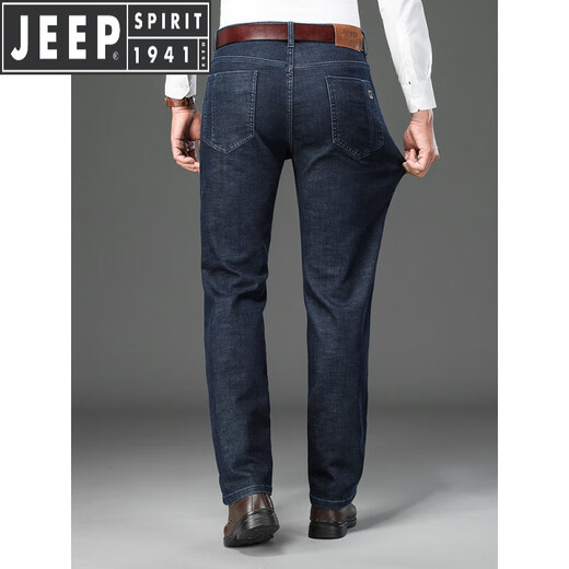 JEEP SPIRIT吉普高端牛仔裤男士夏季薄款宽松直筒高腰深裆品牌中年休闲长裤子 黑灰-679 29 码【腰围2.2尺】