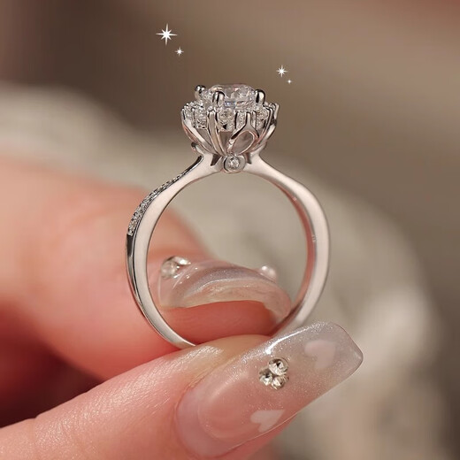 Pt950 platinum brilliant star moissanite diamond ring for women with high-end design closed diamond ring wedding proposal ring brilliant star diamond ring 50 points - light luxury model default live mouth can be adjusted in size