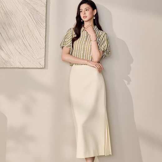 ROEYSHOUSE Roe Roe Lapel Striped Shirt 2025 Summer French Lantern Sleeve Top 12110 Striped 2XL