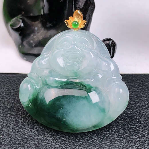 Chili Myanmar A-grade jade 18k gold inlaid with icy green Buddha pendant fashionable design