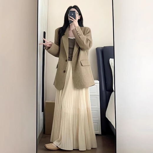 Langsha Korean Gentle Skirt Women's 2025 Autumn New Chiffon High Waist Cake Skirt Draping Swing Skirt A-Long Skirt