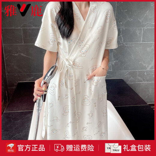 Yalu High-End Japaner Kimono Nachthemd für Frauen Sommer reines Baumwoll kurzärmelige Bademantel Japanische dünne Yugui-Hund Japaner Cartoon Pyjamas 653 m