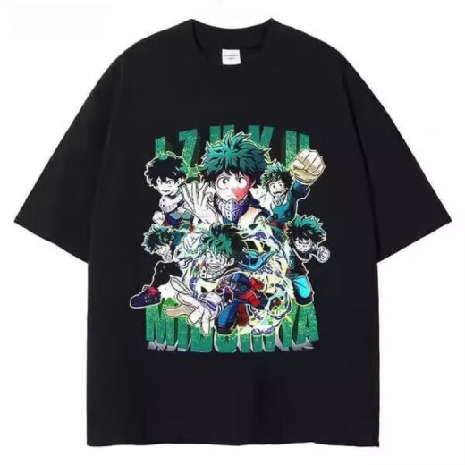 Jiuvia summer hip-hop street cotton t-shirt washing retro Japanese anime full-time hunter Hunter x Hunter trend B1342 washing black S