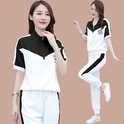 
Woodpecker Ice Silk Short Sleeve Fashion Casual Sportswear Set for Women 2025 Summer New Slim Running Suit Fashion Two-Piece Set [1389] Black XL [Suggested 111-125Jin [Jin equals 0.5 kg]]