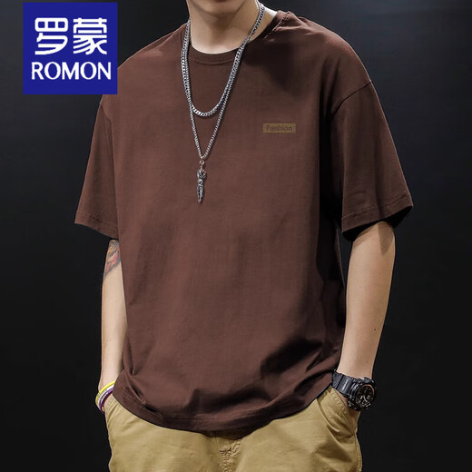 罗蒙（ROMON）重磅新疆棉纯棉夏季美式圆领短袖t恤男款日常宽松休闲潮牌短袖男T 白色-1365短袖-100%纯棉 S 【建议90-115斤】