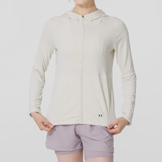 安德玛女装 2025新款运动服跑步健身透气休闲皮肤衣连帽薄款夹克外套 1390060-279/岩石/晒图退10 XS